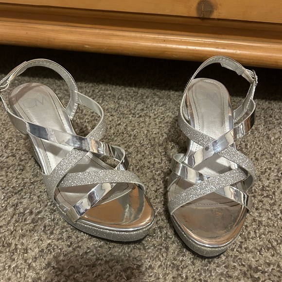 Shiny Silver Wedged Heels - Picture 2 of 3